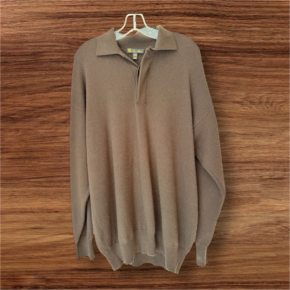 Lord Piana Cashmere Sweater, Collared, 1/4 Button front, dark brown, Lux!, Sz XL